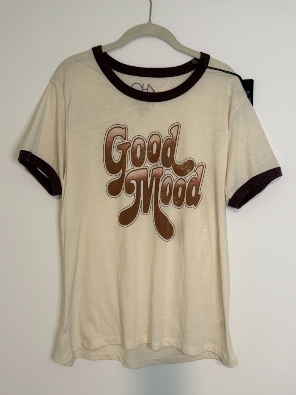 NWT Chaser Ringer T-shirt with Good Mood Graphic Text Size XL